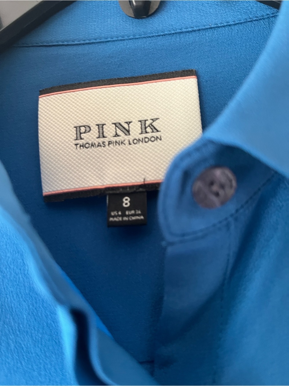 Thomas Pink Bright Blue Button-Front Silk Blouse